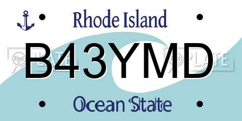 B43YMD Rhode Island License Plate