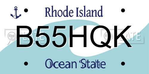 B55HQK Rhode Island License Plate