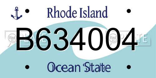 B634004 Rhode Island License Plate