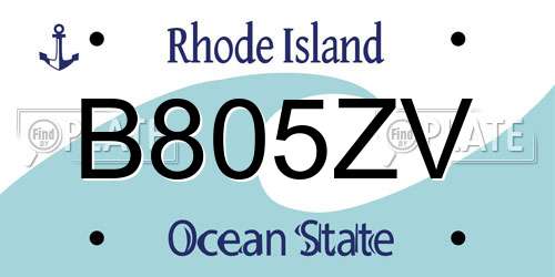 B805ZV Rhode Island License Plate