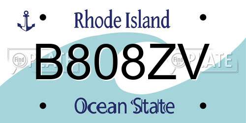 B808ZV Rhode Island License Plate