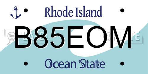 B85EOM Rhode Island License Plate