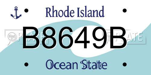 B8649B Rhode Island License Plate