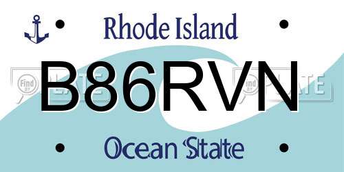 B86RVN Rhode Island License Plate