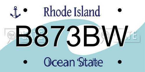 B873BW Rhode Island License Plate