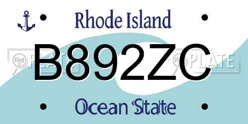 B892ZC Rhode Island License Plate