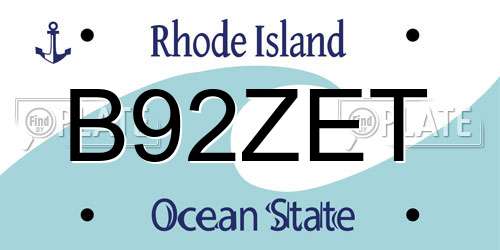 B92ZET Rhode Island License Plate