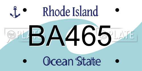BA465 Rhode Island License Plate