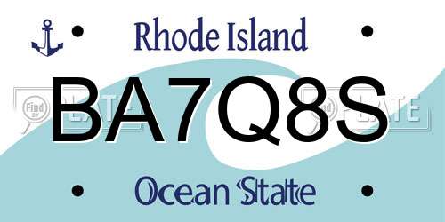 BA7Q8S Rhode Island License Plate