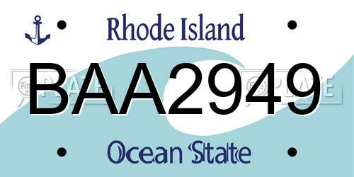 BAA2949 Rhode Island License Plate