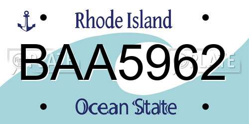 BAA5962 Rhode Island License Plate