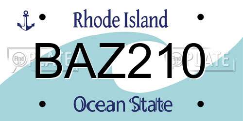BAZ210 Rhode Island License Plate