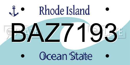 BAZ7193 Rhode Island License Plate