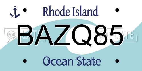BAZQ85 Rhode Island License Plate