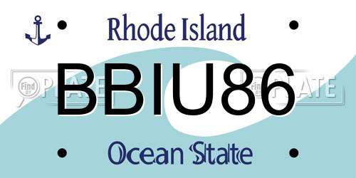 BBIU86 Rhode Island License Plate