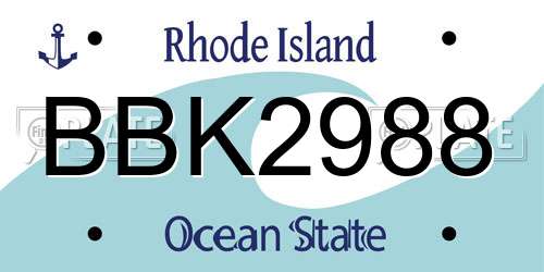 BBK2988 Rhode Island License Plate