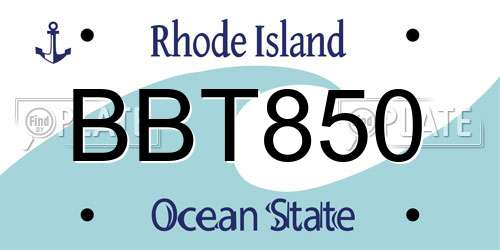 BBT850 Rhode Island License Plate
