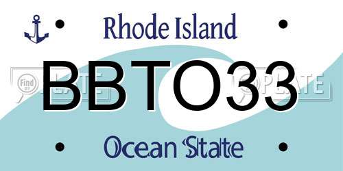 BBTO33 Rhode Island License Plate