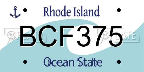 BCF375 Rhode Island License Plate