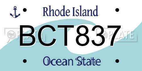 BCT837 Rhode Island License Plate