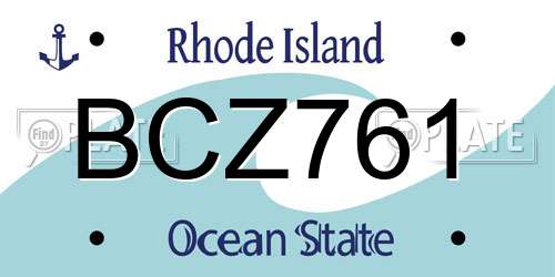 BCZ761 Rhode Island License Plate
