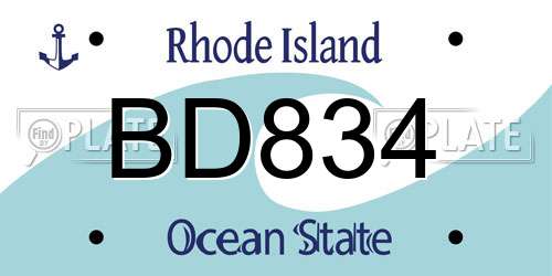 BD834 Rhode Island License Plate