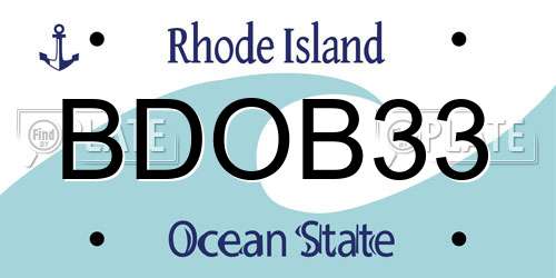 BDOB33 Rhode Island License Plate