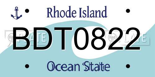BDT0822 Rhode Island License Plate