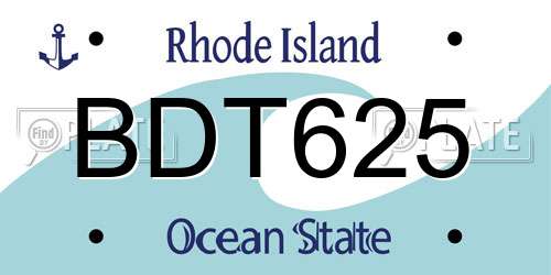 BDT625 Rhode Island License Plate