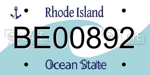 BE00892 Rhode Island License Plate