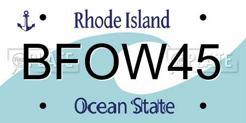 BFOW45 Rhode Island License Plate