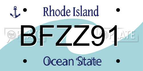 BFZZ91 Rhode Island License Plate
