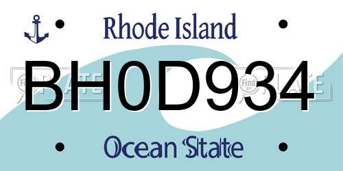 BH0D934 Rhode Island License Plate