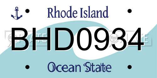 BHD0934 Rhode Island License Plate