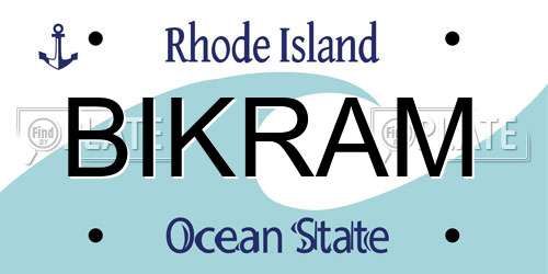 BIKRAM Rhode Island License Plate