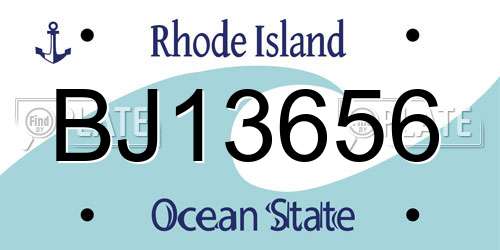 BJ13656 Rhode Island License Plate