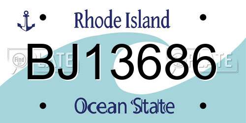 BJ13686 Rhode Island License Plate