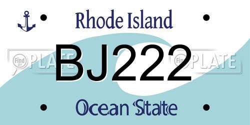 BJ222 Rhode Island License Plate