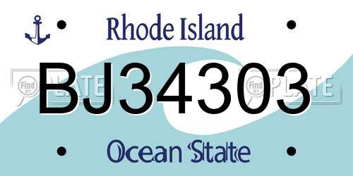 BJ34303 Rhode Island License Plate