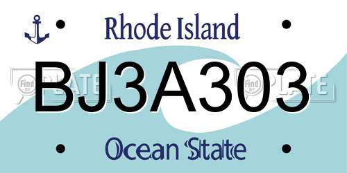 BJ3A303 Rhode Island License Plate