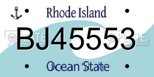 BJ45553 Rhode Island License Plate
