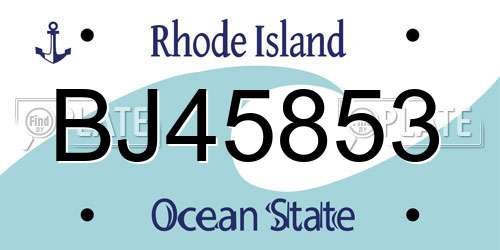 BJ45853 Rhode Island License Plate