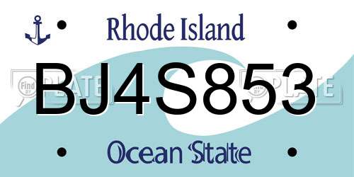 BJ4S853 Rhode Island License Plate