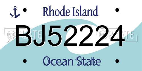 BJ52224 Rhode Island License Plate