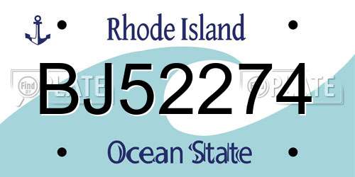 BJ52274 Rhode Island License Plate