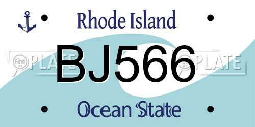 BJ566 Rhode Island License Plate
