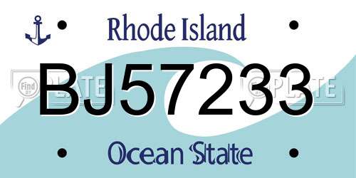 BJ57233 Rhode Island License Plate