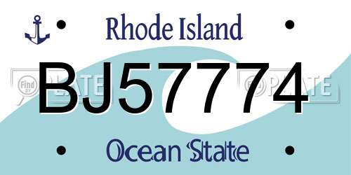 BJ57774 Rhode Island License Plate
