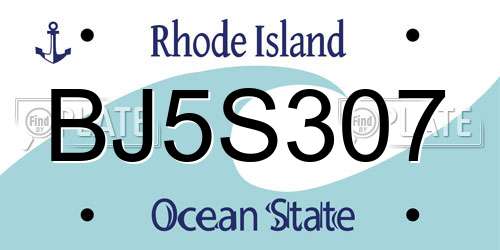 BJ5S307 Rhode Island License Plate