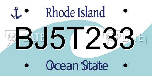 BJ5T233 Rhode Island License Plate